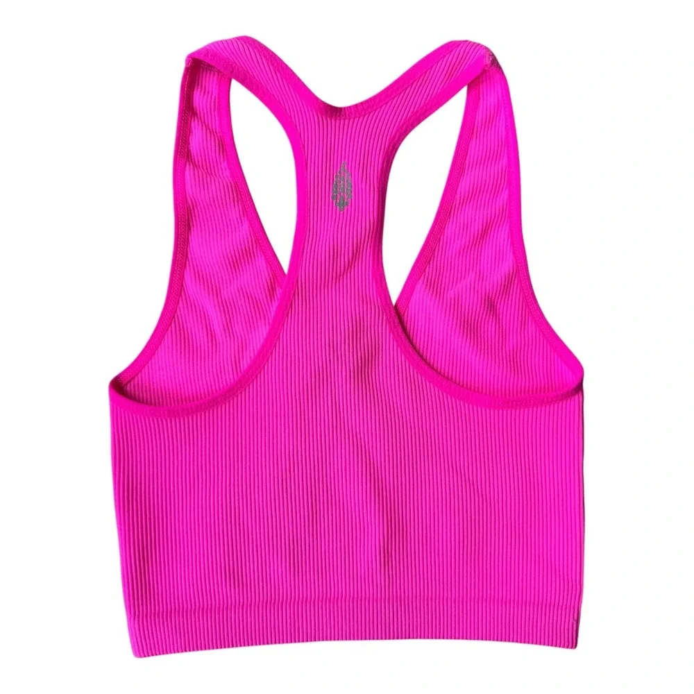 Free People Free Throw Crop Top Neon Pink Ribbed V Neck Bralette